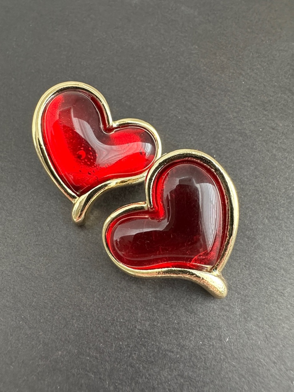 Gold-Tone Red Heart Earrings